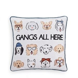 NWT Lacourte Gangs All Here Dogs Throw Pillow.  White / Blue 20 X 20